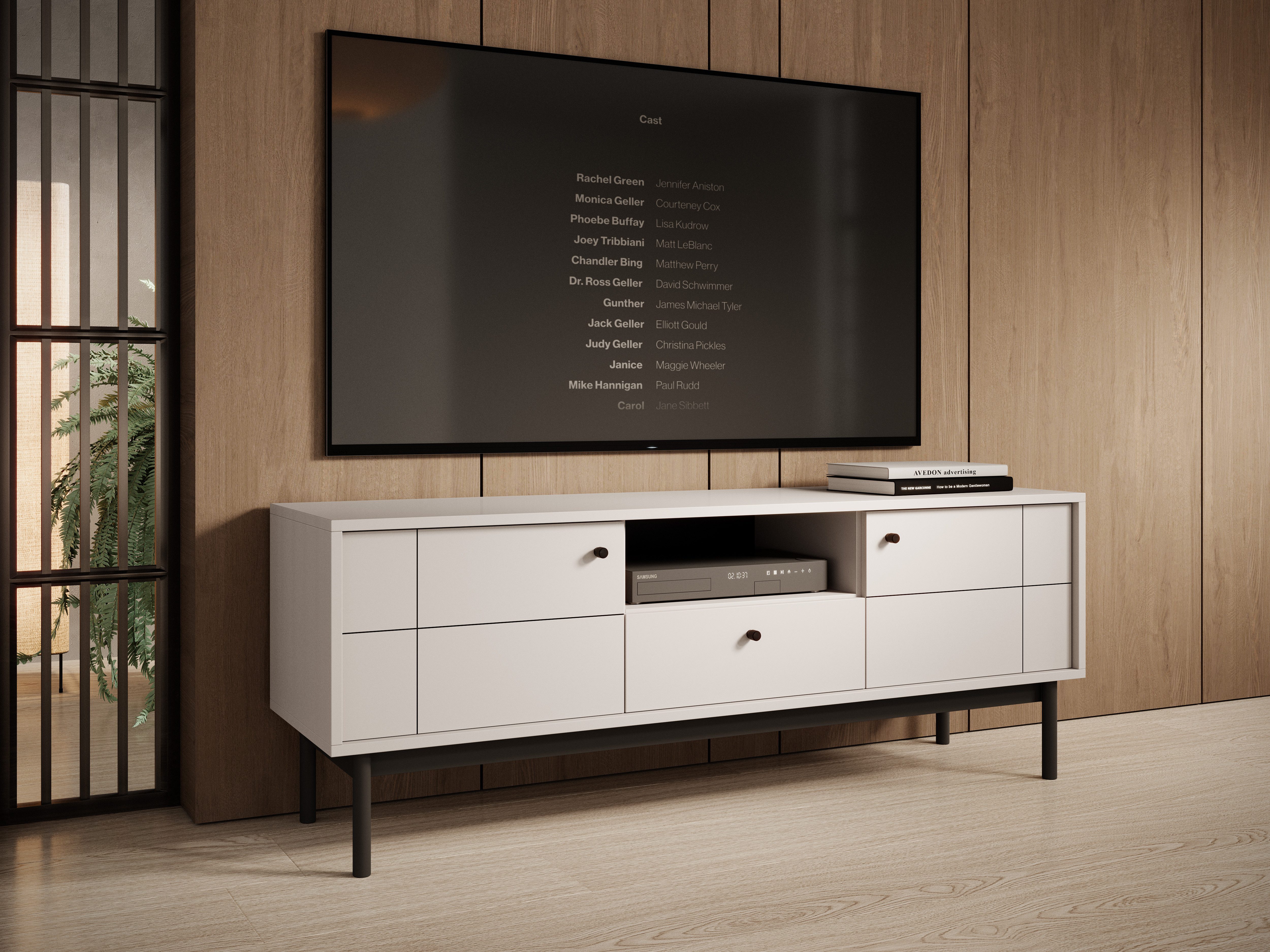 yourhouse24 TV-Schrank RTV Schrank 154 cm JAPANDI Kaschmir/Linea Eiche