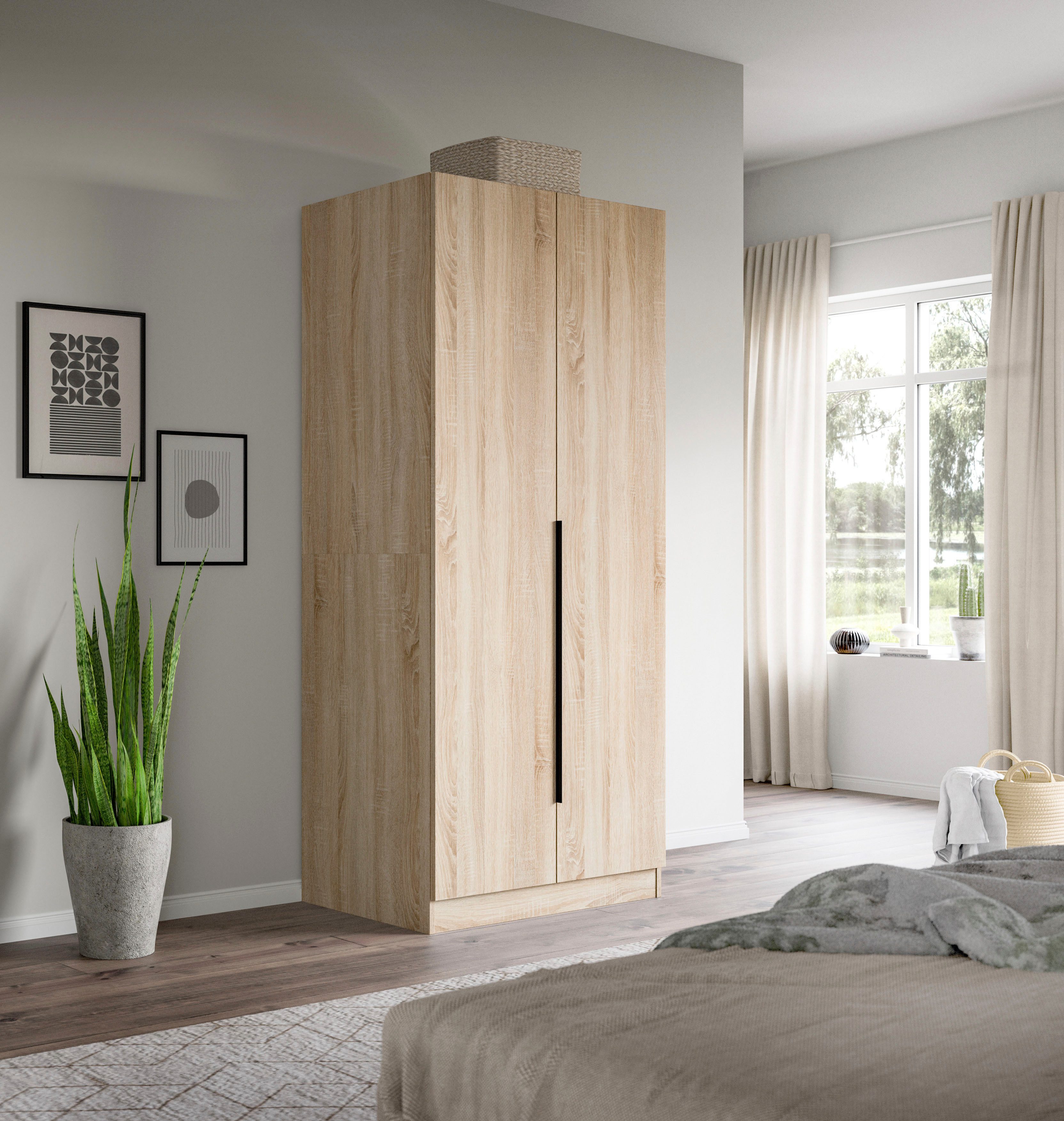 Home affaire Kleiderschrank Skarde Schlafzimmerschrank, Garderobe, Schrank (Otto Bestseller Garderobe Schlafzimmerschrank) Breite: 80 cm, Sonoma Eiche NB, Kleiderstange
