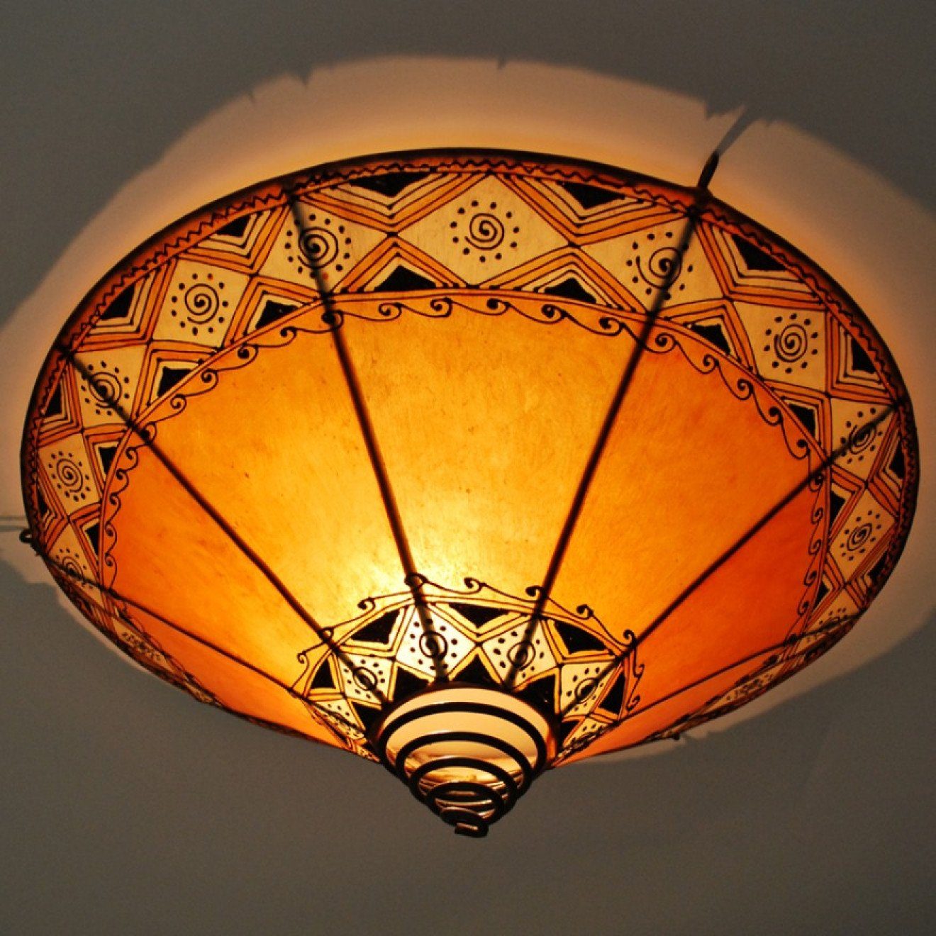 Deckenlampe, Ø50cm Leuchtmittel, Lampenschirm, Hennalampe, Hängeleuchte, aus Orientalische l-artisan Rossor aus ohne Deckenleucte Hängelampe Leder, Orange echtleder