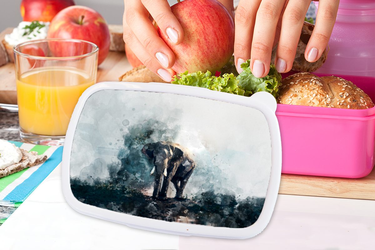 MuchoWow Lunchbox Elefant Erwachsene, Kinder, rosa - (2-tlg), für Aquarell Brotbox Snackbox, Mädchen, Kunststoff Brotdose Blau, - Kunststoff