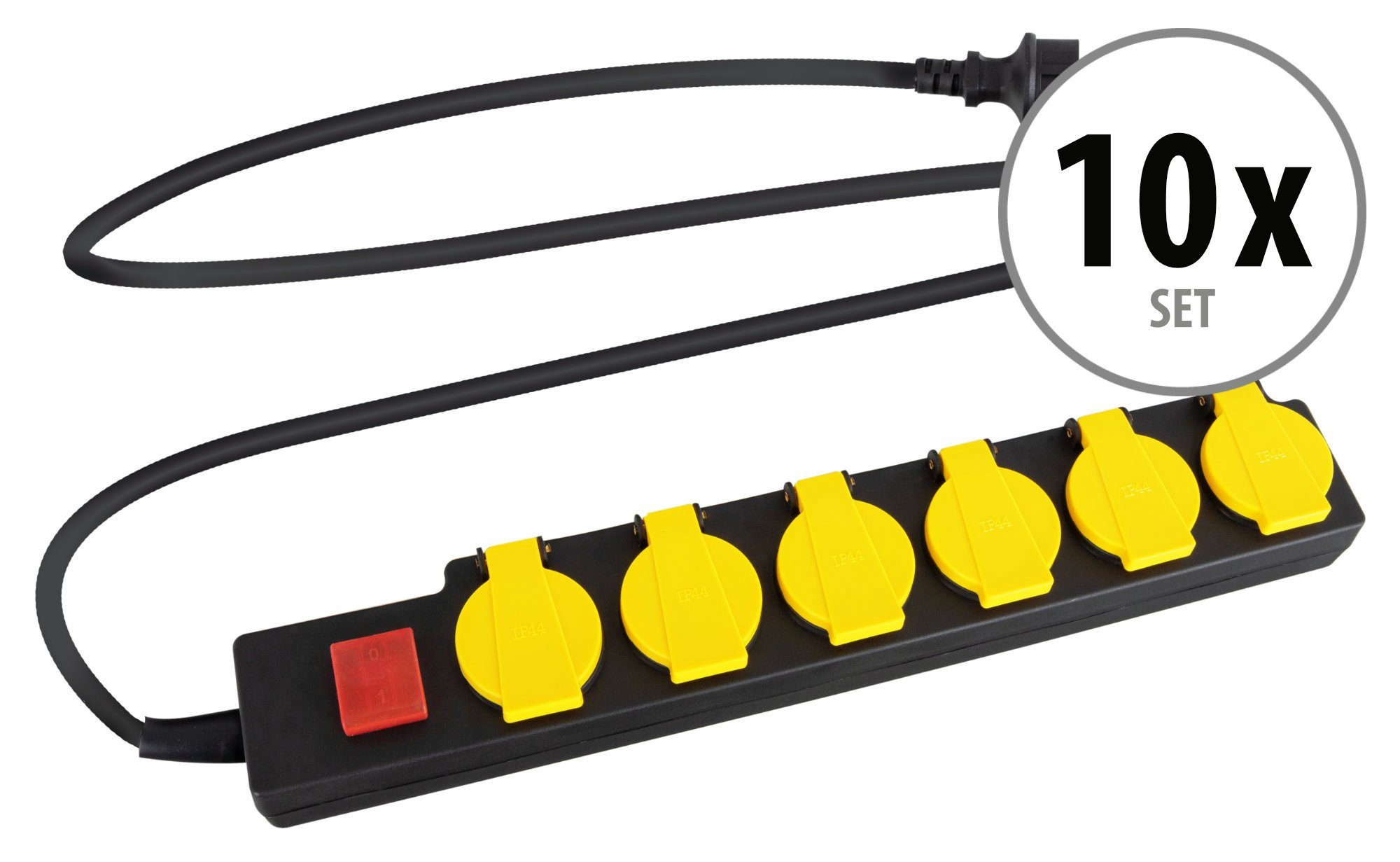 Stagecaptain 6-fach (Ein- / Ausschalter) Garten-Steckdosen Steckdosenleiste 6-fach (Fremdkörper- und spritzwassergeschützt, Schutzklasse IP44, Kabellänge 1,5 m), mit Klappendeckel, staub- und spritzwassergeschützt