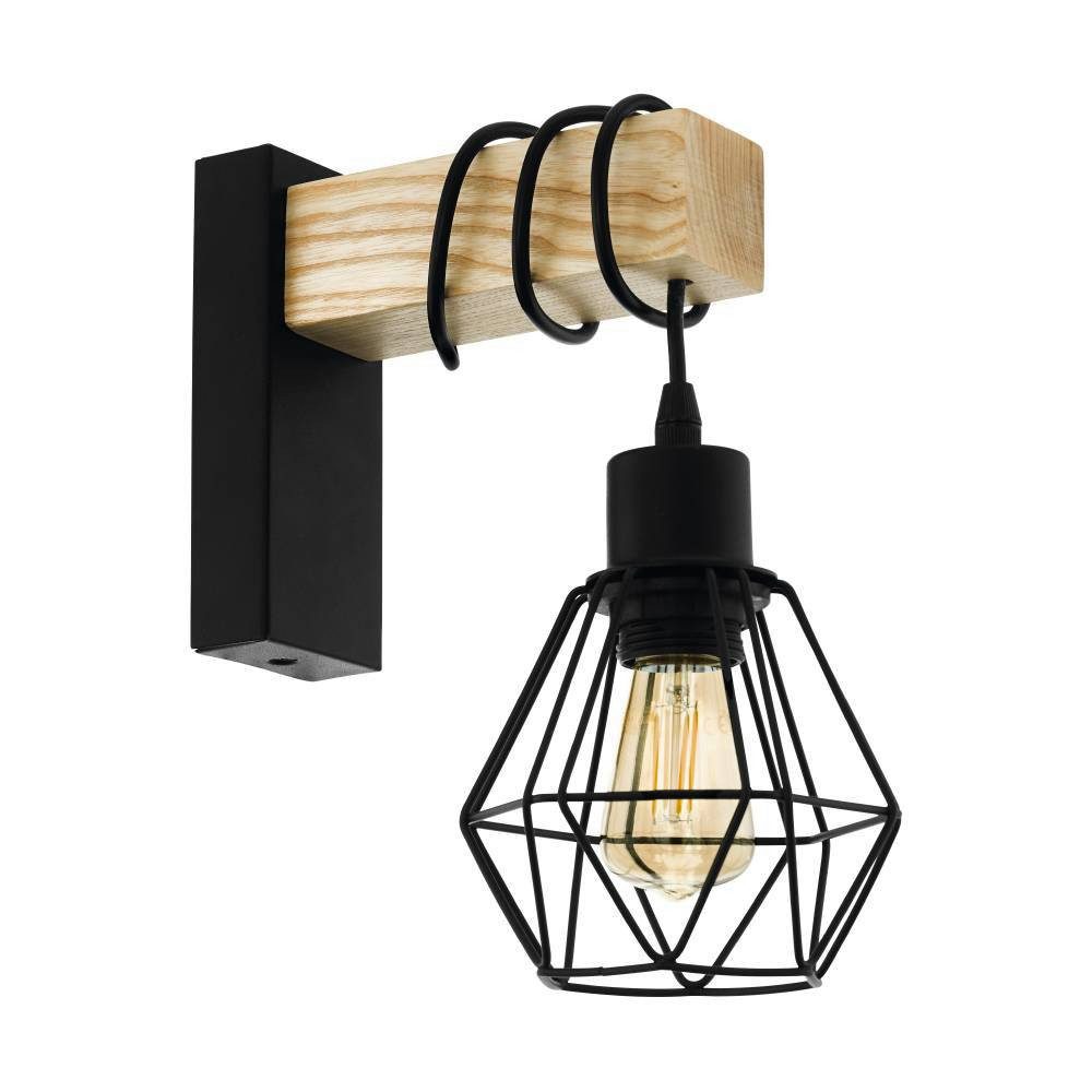 EGLO Wandleuchte TOWNSHEND 5 Wandlampe, Stahl und Holz, E27, IP20, Wohnzimm günstig online kaufen
