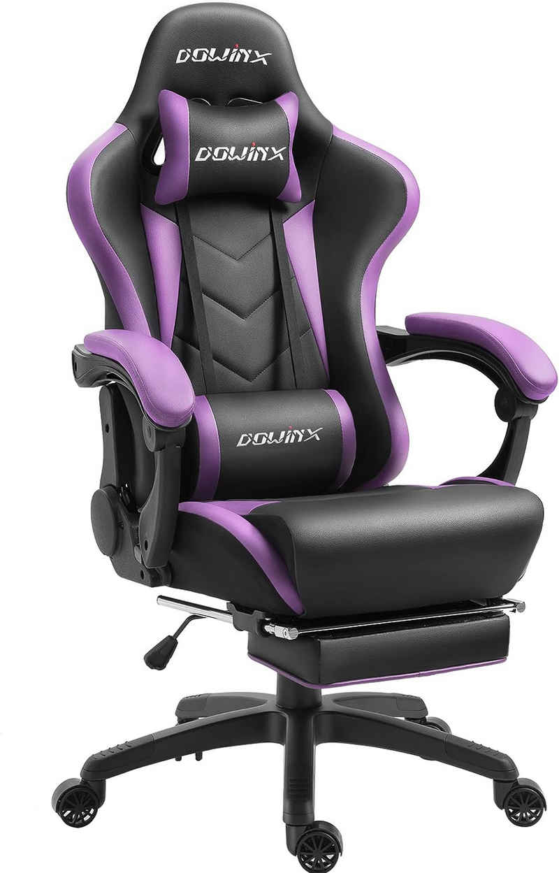 Dowinx Gaming-Stuhl Ergonomisches Design mit Lendenwirbelstütze und Fußstütze, Computer Bürostuhl Rückenlehne verstellbar Drehstuhl, Lila