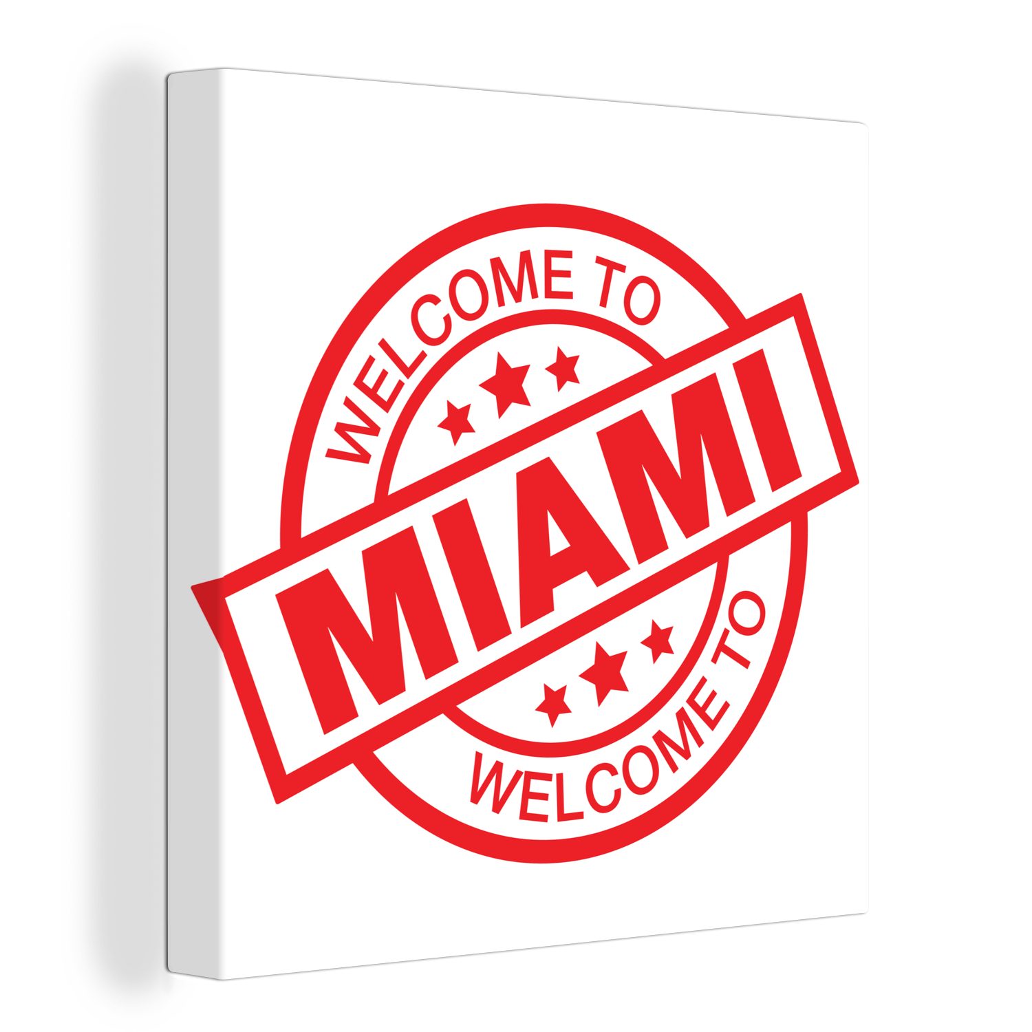OneMillionCanvasses® Leinwandbild Zeichnung - Etikett - Miami, (1 St), Leinwand Bilder für Wohnzimmer Schlafzimmer