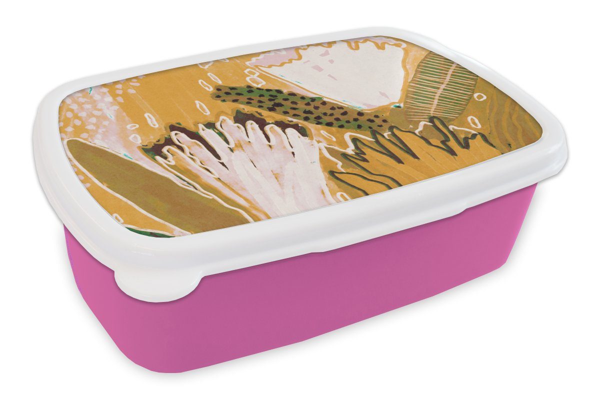 MuchoWow Lunchbox Blumen - Gelb Pflanzen, Kunststoff Kunststoff, für Erwachsene, Brotbox - Snackbox, Brotdose (2-tlg), rosa Mädchen, Kinder