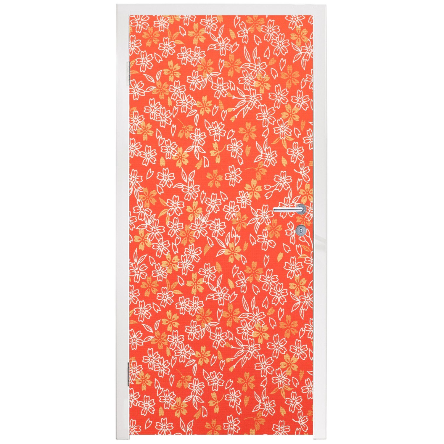 (1 75x205 Türtapete MuchoWow Türaufkleber, St), bedruckt, Blumendesign, Fototapete für Tür, orange-weißes cm Ein Matt,