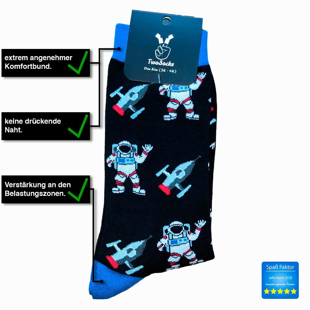 Freizeitsocken Damen Socken TwoSocks lustige & Herren, Einheitsgröße Astronaut Socken