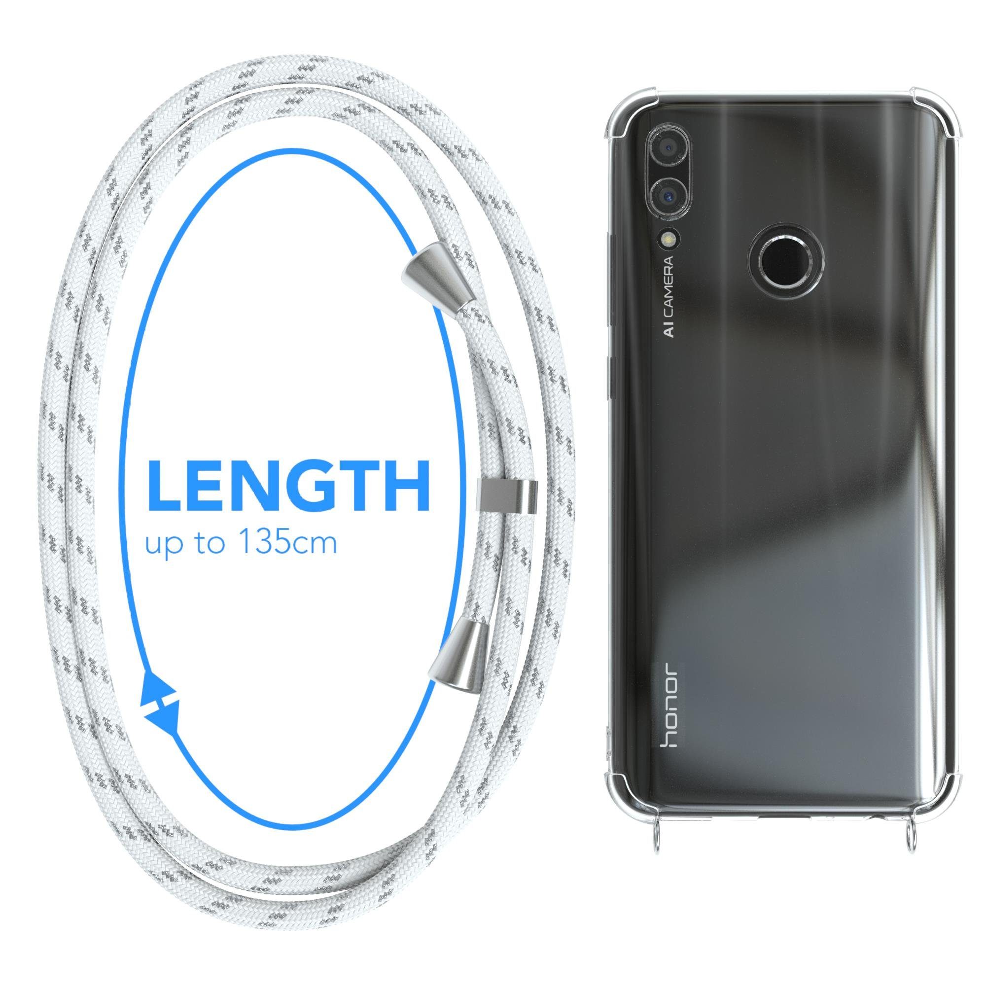 EAZY CASE Handykette Hülle mit Kette für Honor 10 Lite 6,21 Zoll, Hülle Smartphonekette für Unterwegs Festivalhülle Transparent Weiß