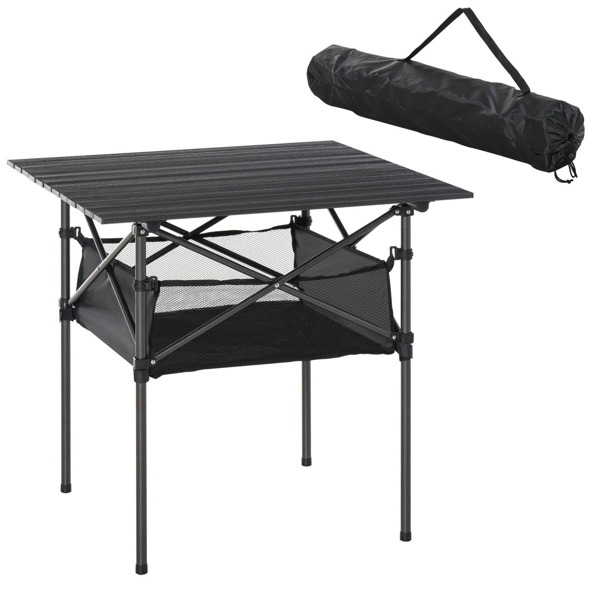 REDOM Campingtisch Faltbarer Campingtisch Aluminium 70x70x69 cm mit Netztasche Schwarz (Packung, 1-St., Kompakter Gartentisch leicht und schnell aufbaubar), Tragbarer Outdoor Klapptisch für Camping, Balkon und Terrasse