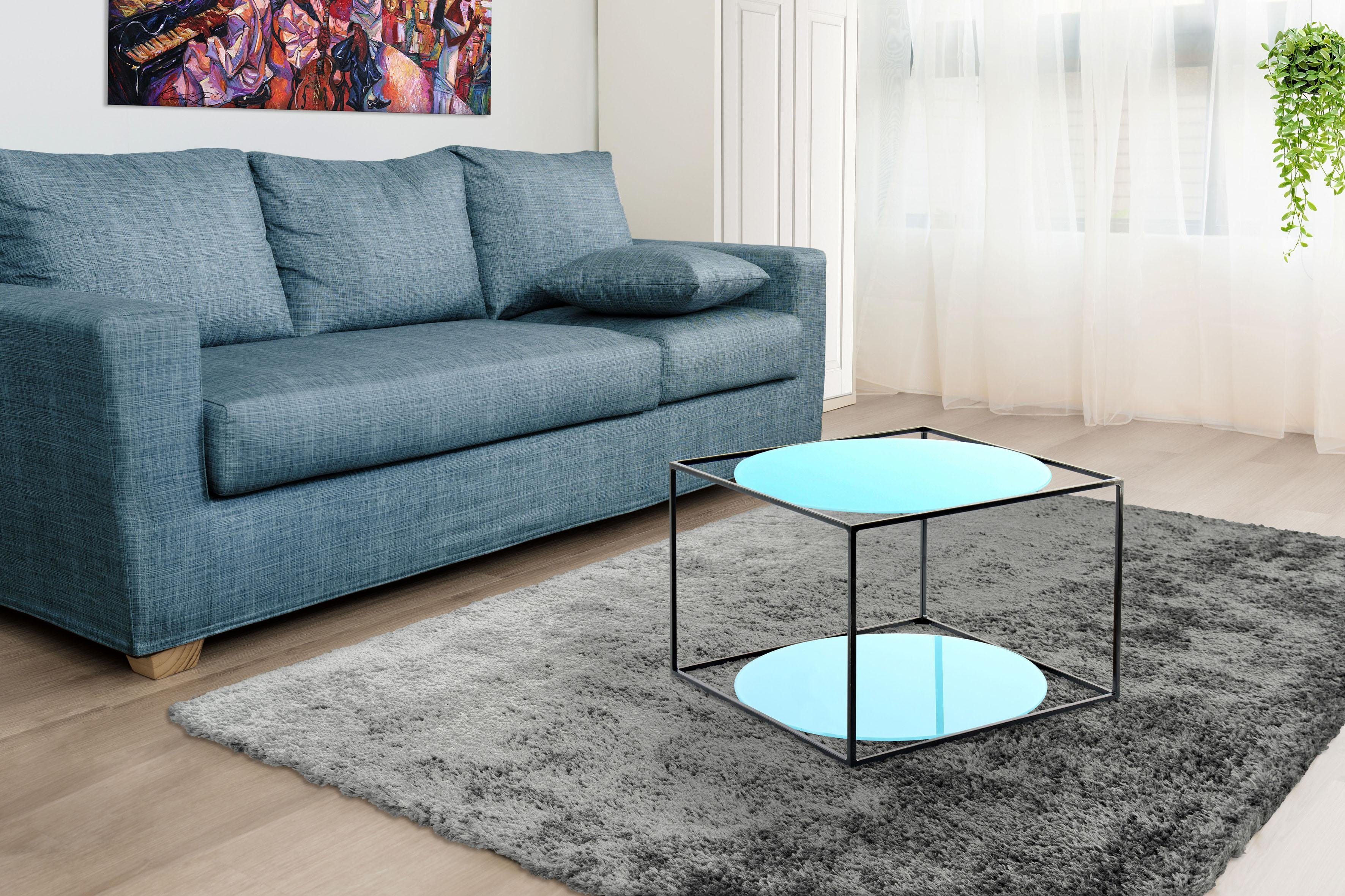 Kayoom Beistelltisch Cody, moderne Kubusform mit runden Ablageflächen aus Glas blau/Schwarzglas