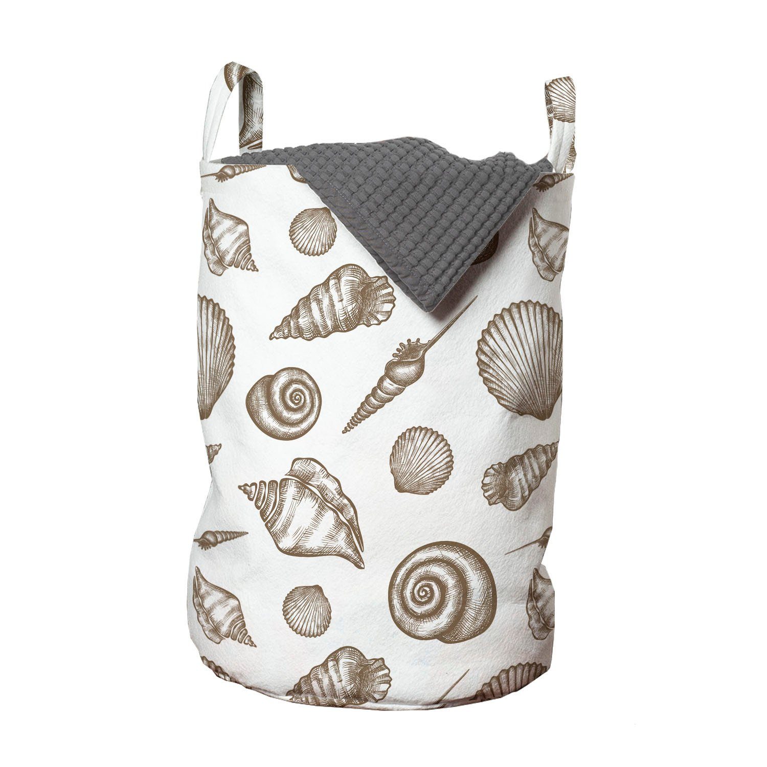 Abakuhaus Wäschesäckchen Wäschekorb mit Griffen Kordelzugverschluss für Waschsalons, Nautisch Hand Drawn Seashell Motive