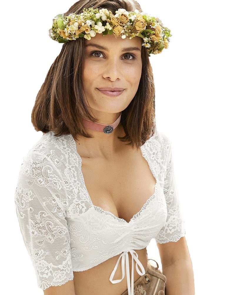 Dirndlbluse Halbarm Spitzen Bluse 'Malina' 16463892, Weiß