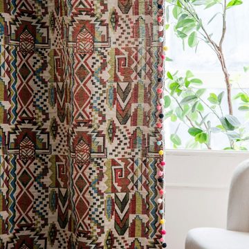 Vorhang Vorhang Vorhang aus Jacquard bunt geometrisch Boho Stil, AUKUU, Küchenvorhang Erkerfenster halbverdunkelndEinteiliges Paket
