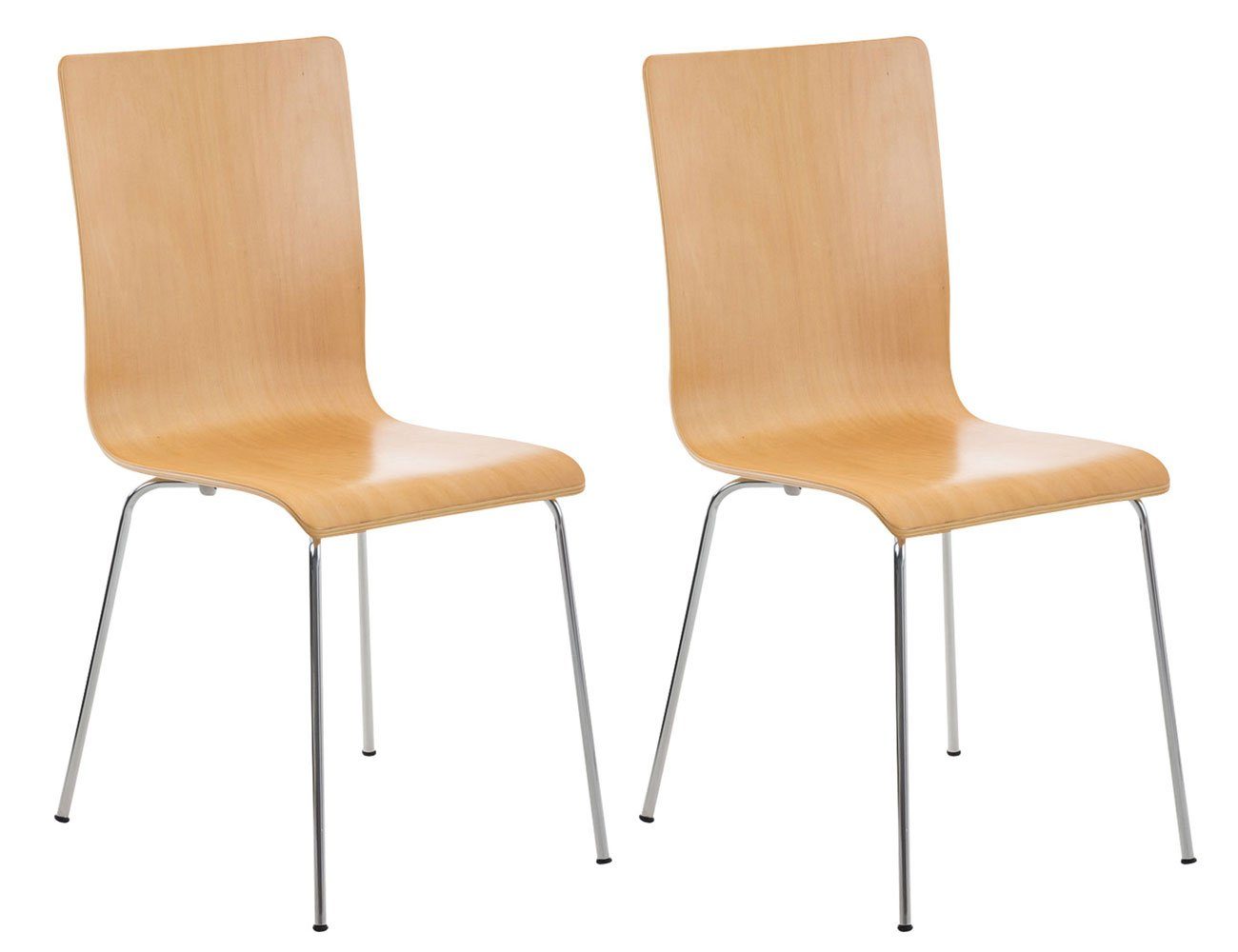 TPFLiving Besucherstuhl Peppo mit ergonomisch geformter Sitzfläche - Konferenzstuhl (Besprechungsstuhl - Warteraumstuhl - Messestuhl, 2 St), Gestell: Metall chrom - Sitzfläche: Holz Natura