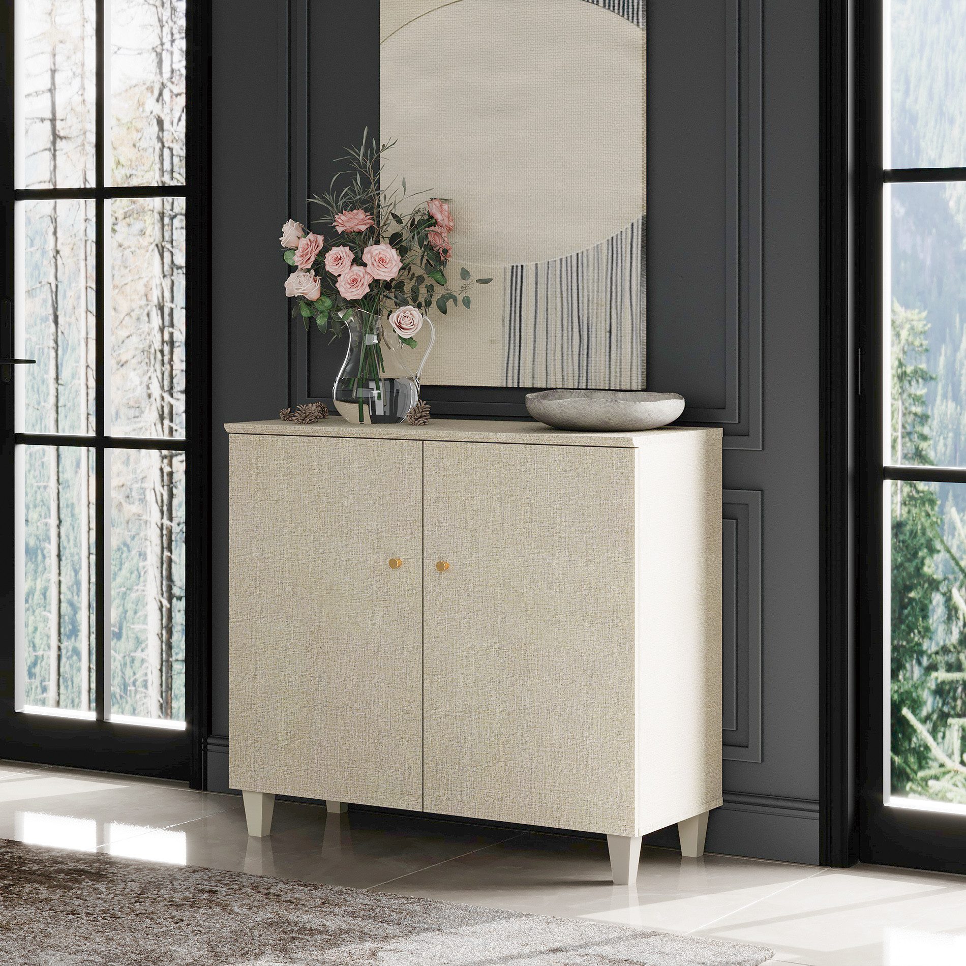 WAMPAT Sideboard 90 cm breiter, 82 cm hoher Schrank mit 3 Fächern, Buffetschrank für Wohnzimmer, Flur, Esszimmer, Schlafzimmer