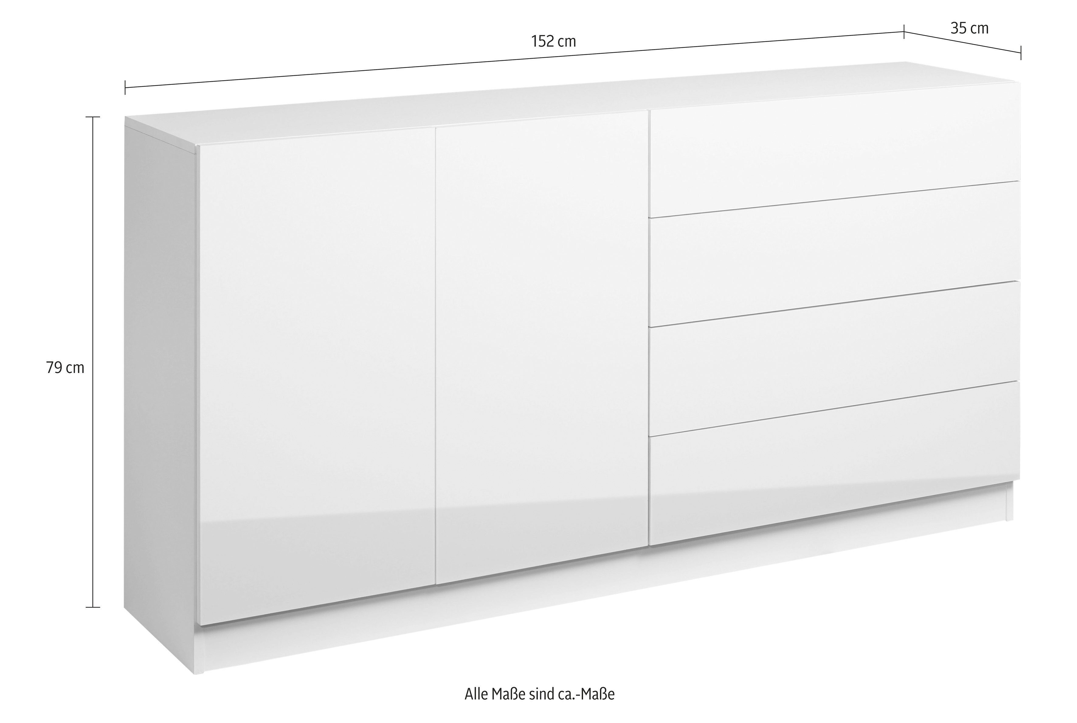 borchardt Möbel Sideboard matt 152 cm Breite Vaasa, weiß