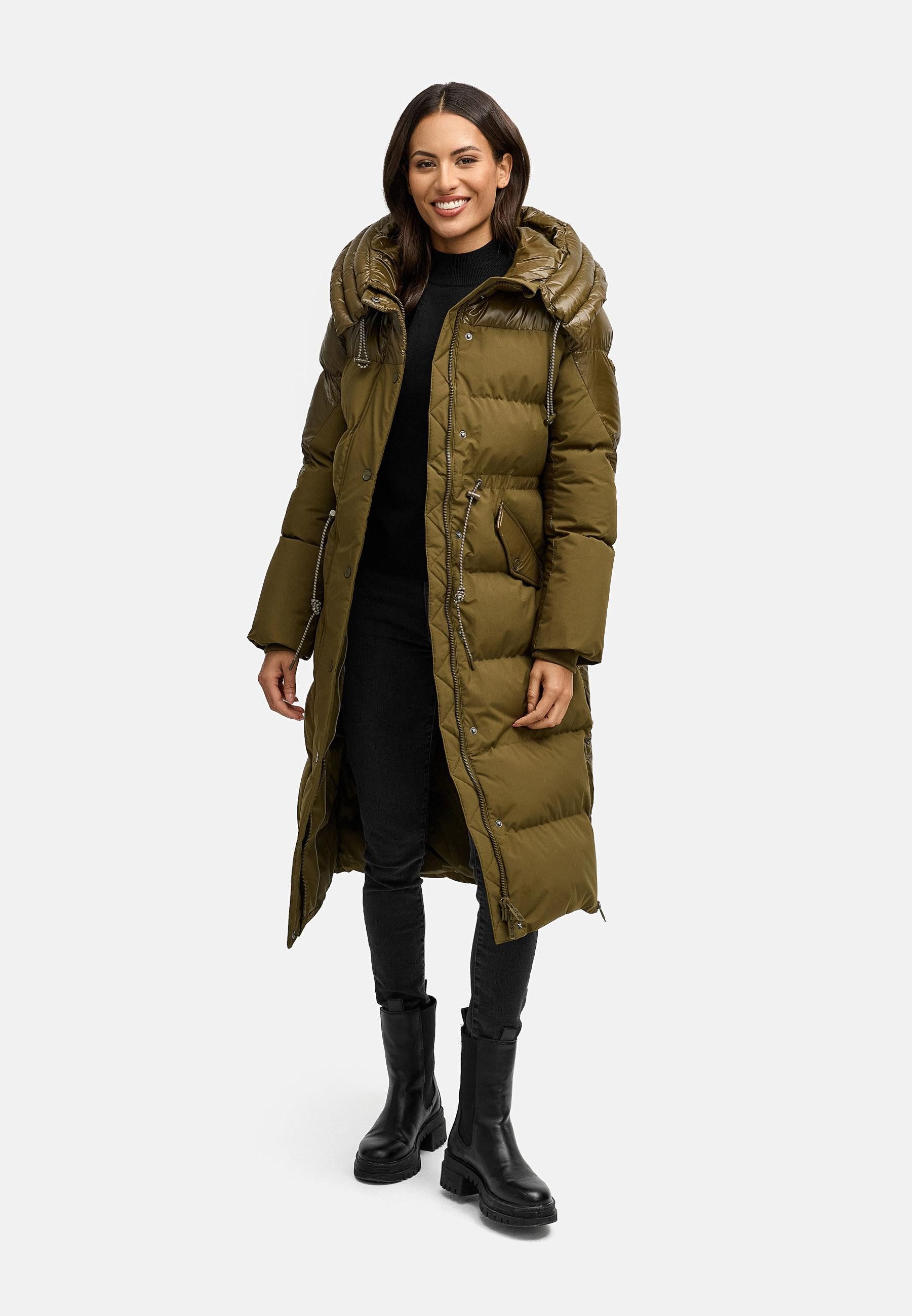 Navahoo Steppmantel Knusperherz 14 Langer gesteppter Damen Wintermantel mit Materialmix