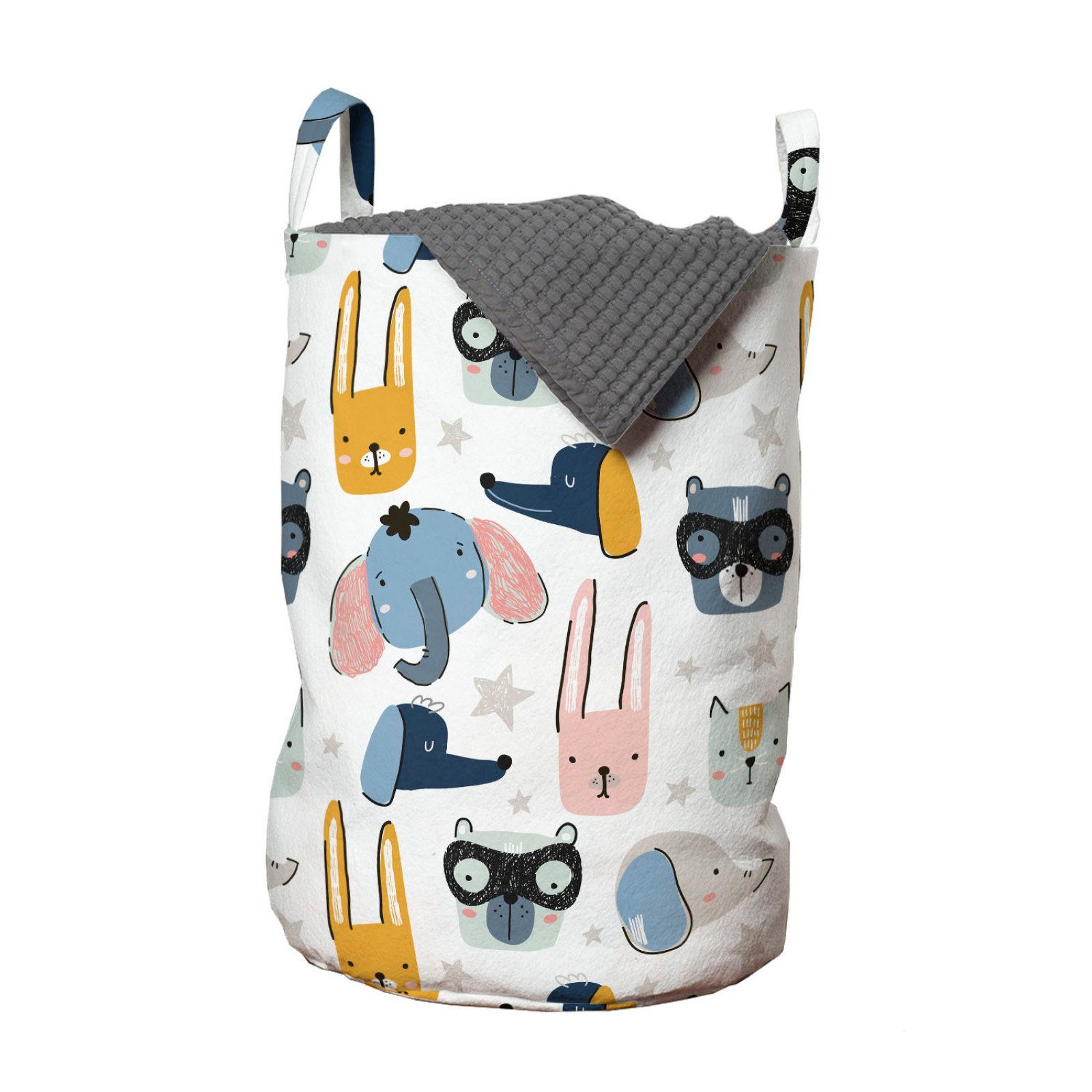 Abakuhaus Wäschesäckchen Wäschekorb mit Griffen Kordelzugverschluss für Waschsalons, Hund und Katze Doodle Design Tiere