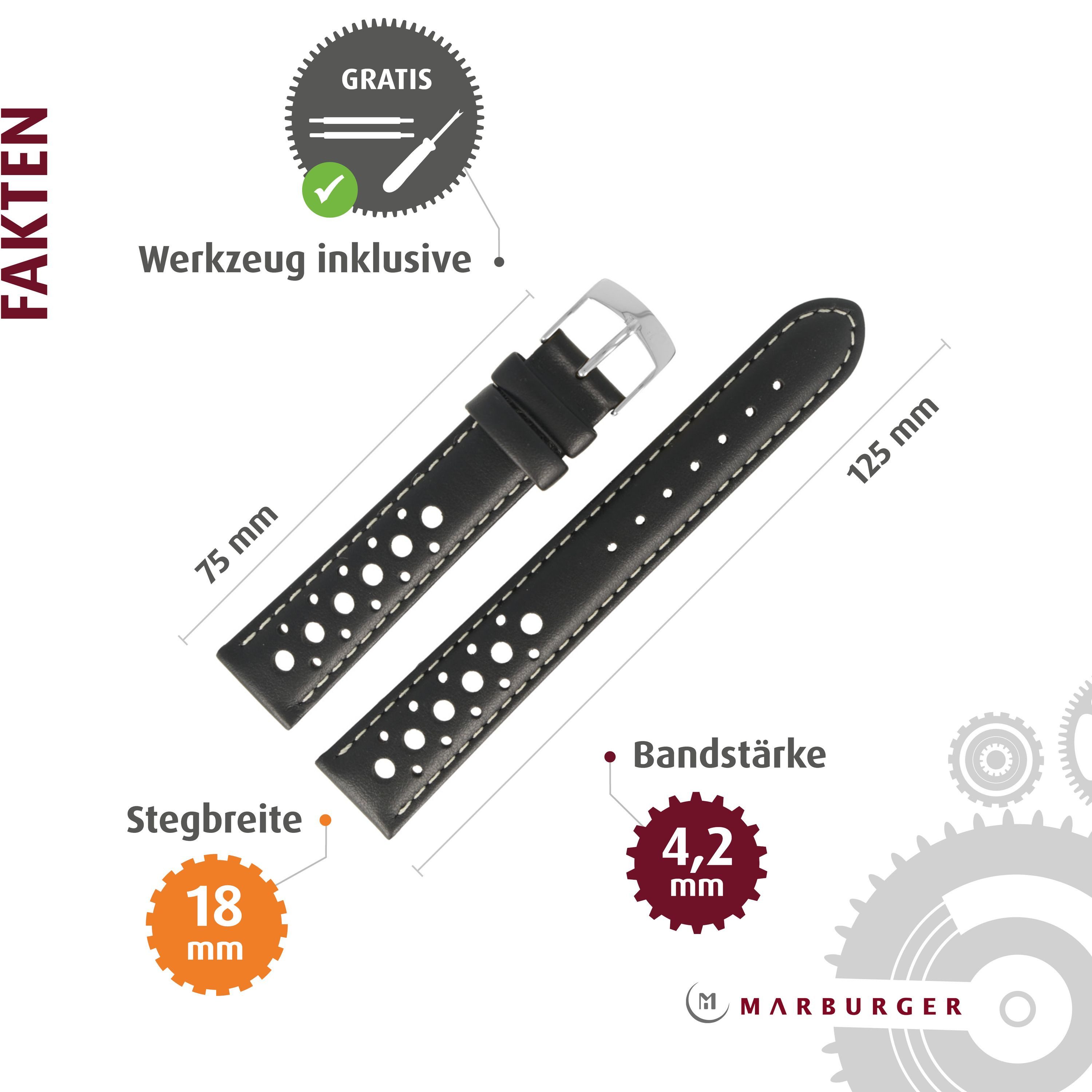 MARBURGER Uhrenarmband 18mm Leder