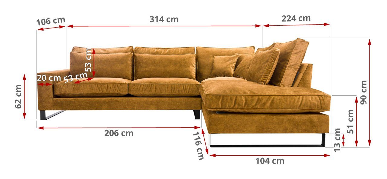 MÖBEL - Ecksofa Bettsofa, Ecksofa Wohnlandschaft MKS Modern Couch Orange L-Form Torre - LOFTBLACK,