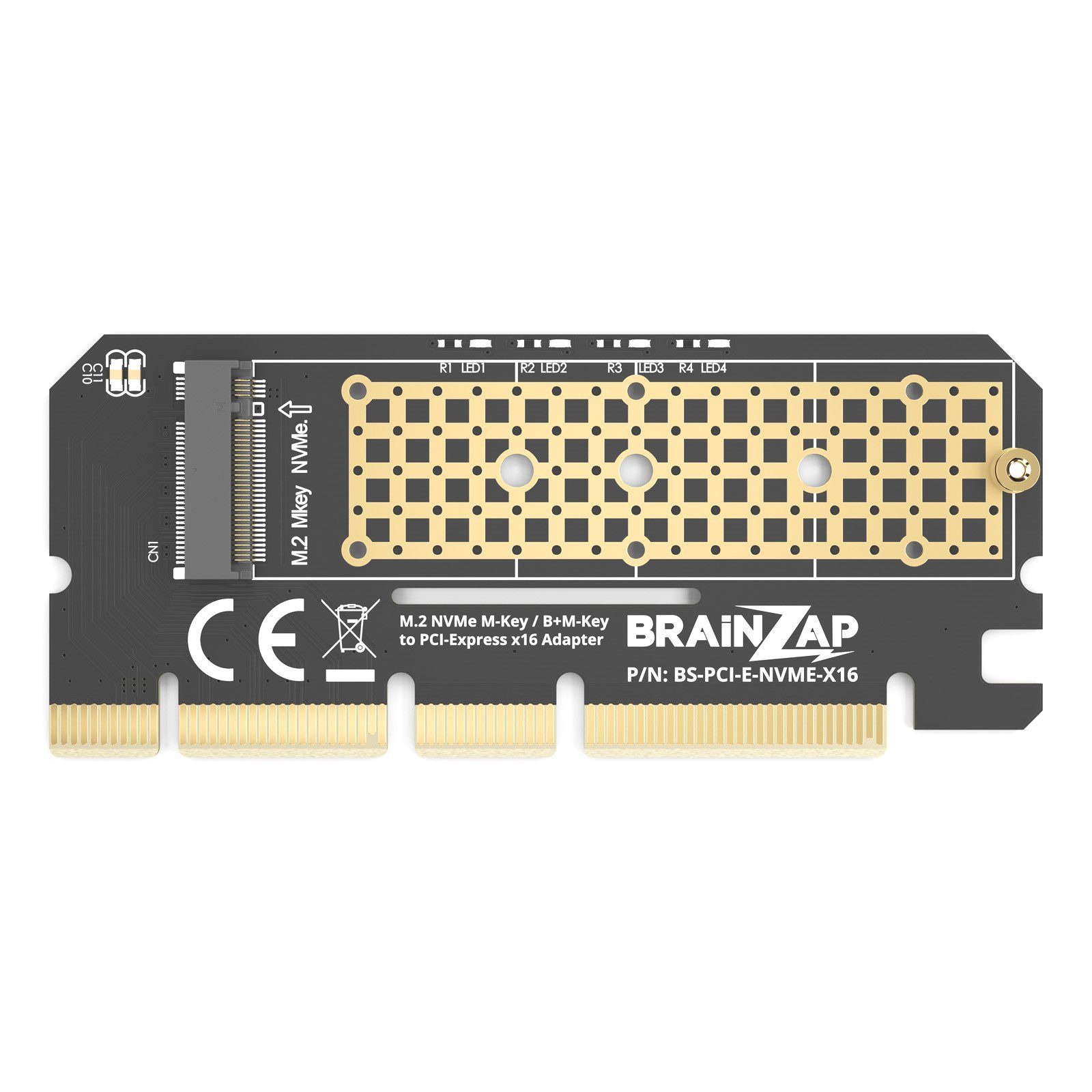 BRAINZAP M.2 NVMe PCIe Adapter Modulkarte PCI-Express zu M.2, M.2 NVMe (M-Key/B+M-Key) auf PCIe x16 (x4-Anbindung) · PCIe – Bild 4 von 5
