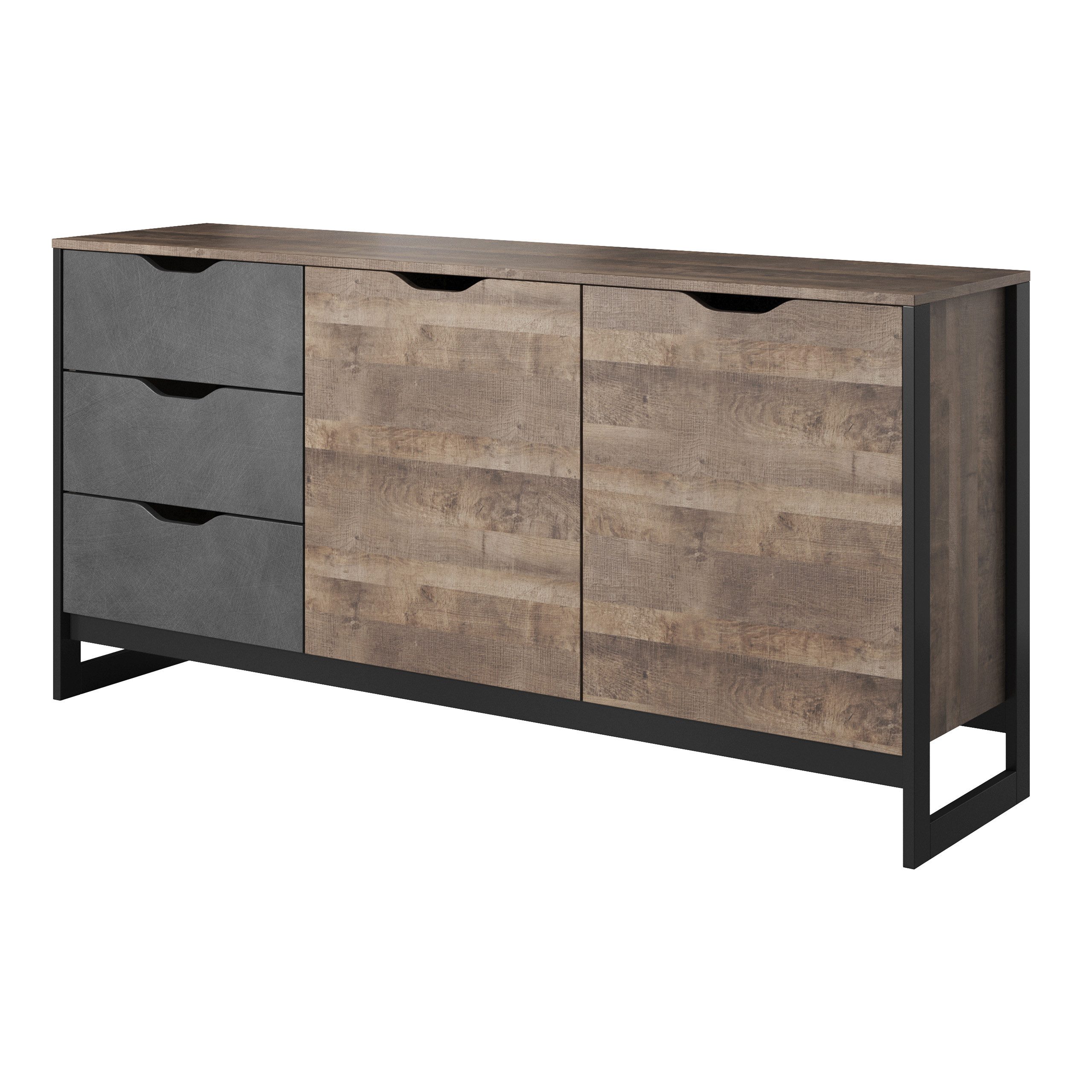 Masseno Kommode ARDENTE 161 cm Sideboard mit 3 Schubladen und 2 Türen braun