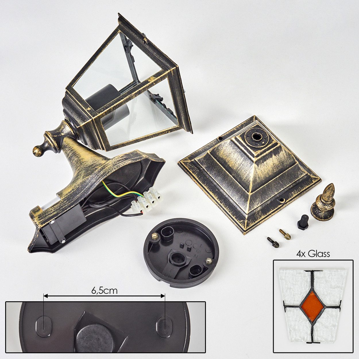 hofstein Außen-Wandleuchte Außenwandlampe mit Bewegungsmelder aus Metall/Glas, E27, IP44, Wandleuchte außen im Vintage/Antik-Design in Schwarz/Gold/Klar/Orange – Bild 5 von 5