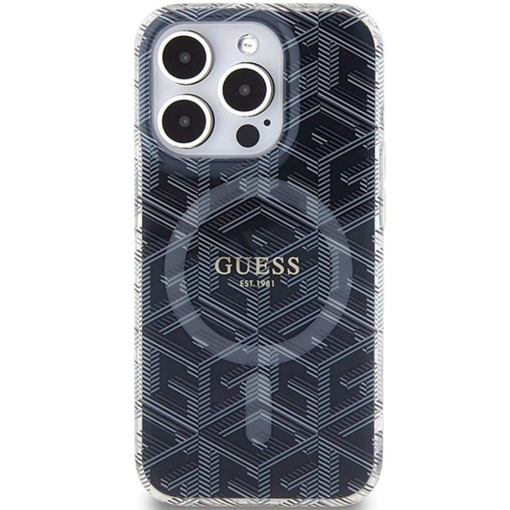 Guess Handyhülle Schutzhülle Rückschale Magnethülle 6,1 Zoll, MagSafe, GCube-Muster, erhöhte Kanten, stoßdämpfend