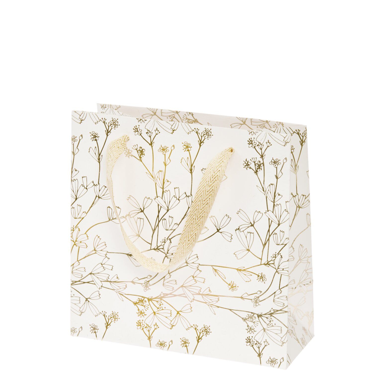 Rico Design Geschenkpapier Geschenktüte Natur Blumen Gold 18x18x10cm