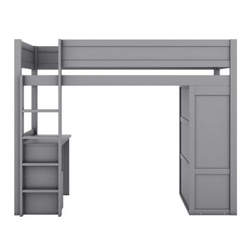 REDOM Hochbett Holzbett, ausgestattet mit Kleiderschrank, Schreibtisch und Schubladen (90*200cm) ohne Matratze