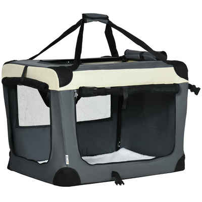 PawHut Tiertransportbox Transporttasche, für kleine Hunde, faltbar, Outdoor Grau+Schwarz bis 10 kg, BxTxH: 70x51x50 cm