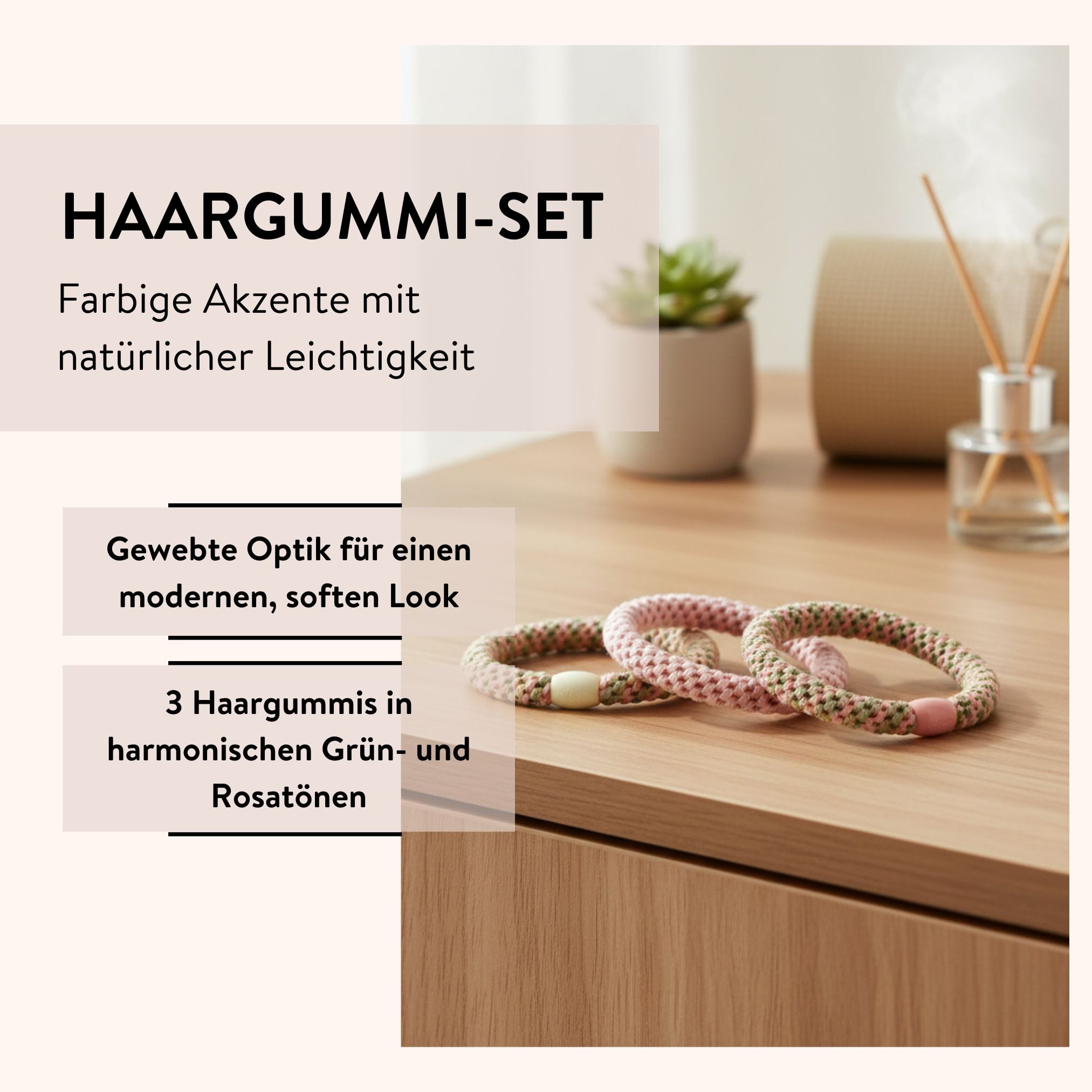 PARSA Beauty Haargummi Lifestyle Pure Balance Haargummis gewebt, 3er-Set Grün/Rosa
