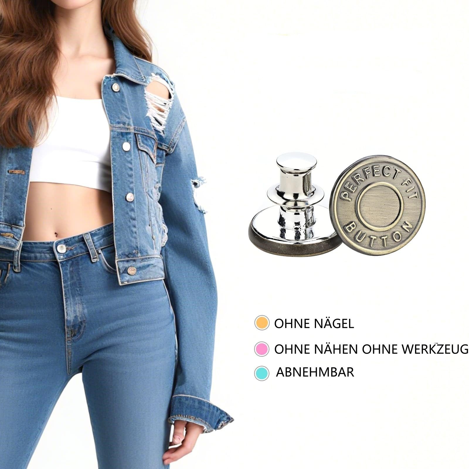FOUORTUNATE-BEE Manschettenknöpfe mit Gravur 12er Jeansknöpfe Ohne Nähen Verstellbare Hosenknöpfe Metall, Für Jeans Hosen Jacken Shorts Austauschbare Knöpfe 17 mm Set