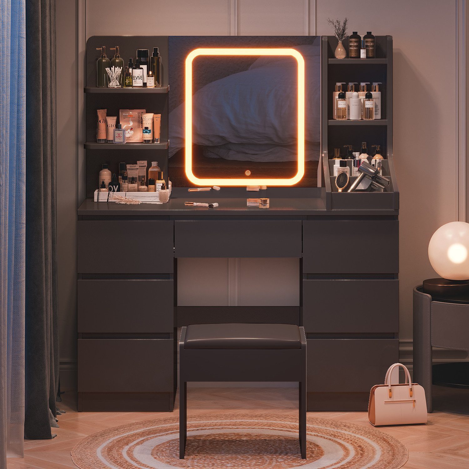 HOMALL Schminktisch mit dreifarbigen LED-Leuchten, Spiegeln günstig online kaufen