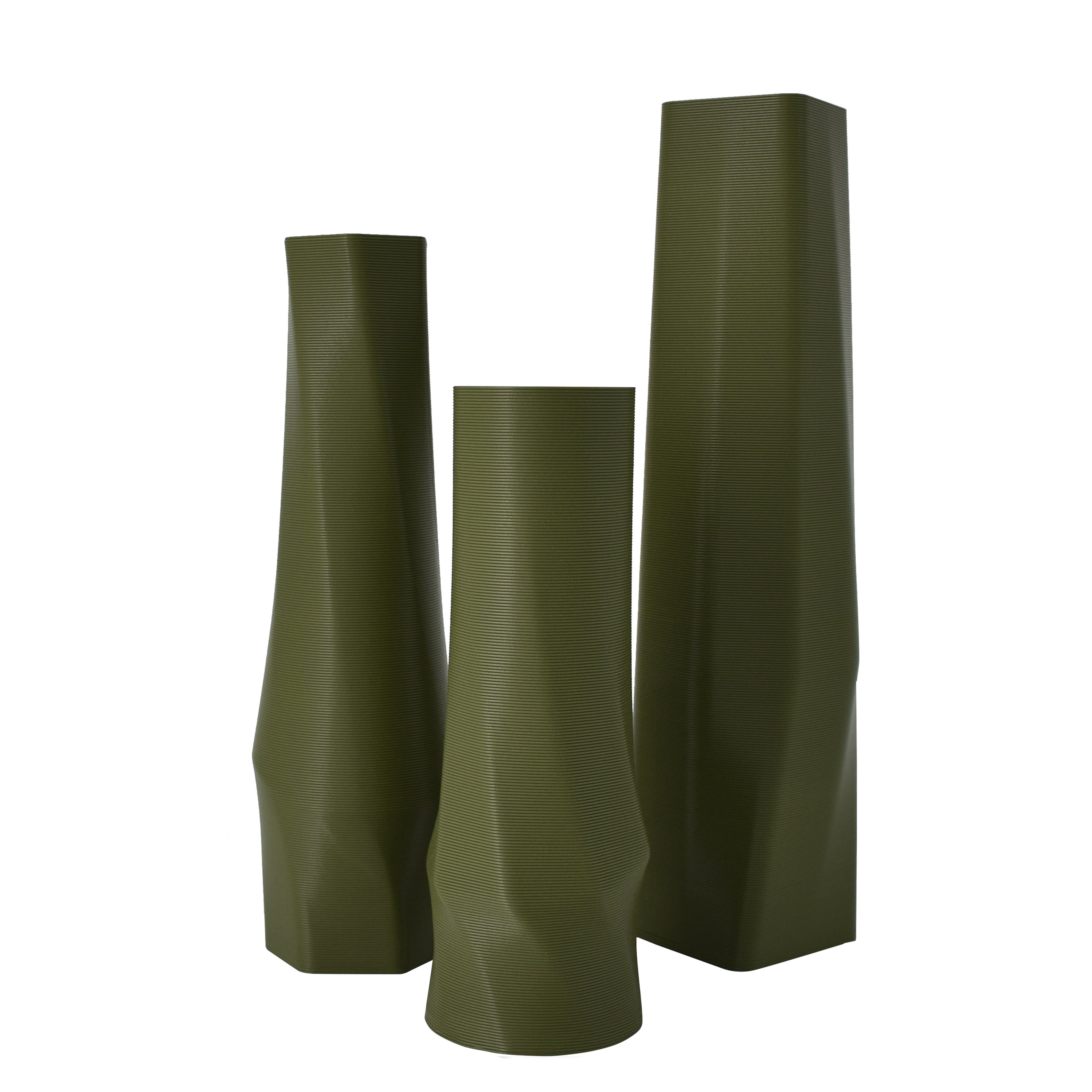 Shapes - Decorations Dekovase geometrio. (basic), 3D Vasen, 3er Set, 3D Dekovase, 100% 3D-Druck (3er Spar-Set, 3 Vasen in verschiedenen Größen), Wasserdicht; Leichte Struktur innerhalb des Materials (Rillung)