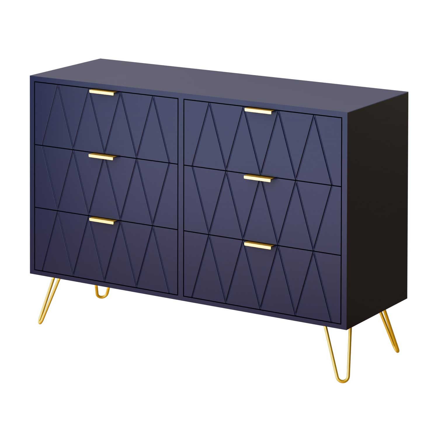 UEV Kommode mit 6 Schubladen, Sideboard für Schlafzimmer Wohnzimmer (100 x 34 x 73 cm Mehrzweckschrank mit gold Fuß, Highboard, Sideboard mit Schubladen, Schmal kommode), Küchenschrank Buffet TV Board Schrank mit Füße Aufbewahrungsschrank