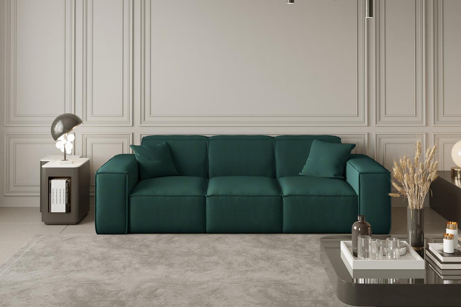 Beautysofa Sofa Lugano, 3-Sitzer Sofa aus Wellenfedern Veloursstoff, Dreisitzer modernes oder Stil, Cordstoff inklusive im