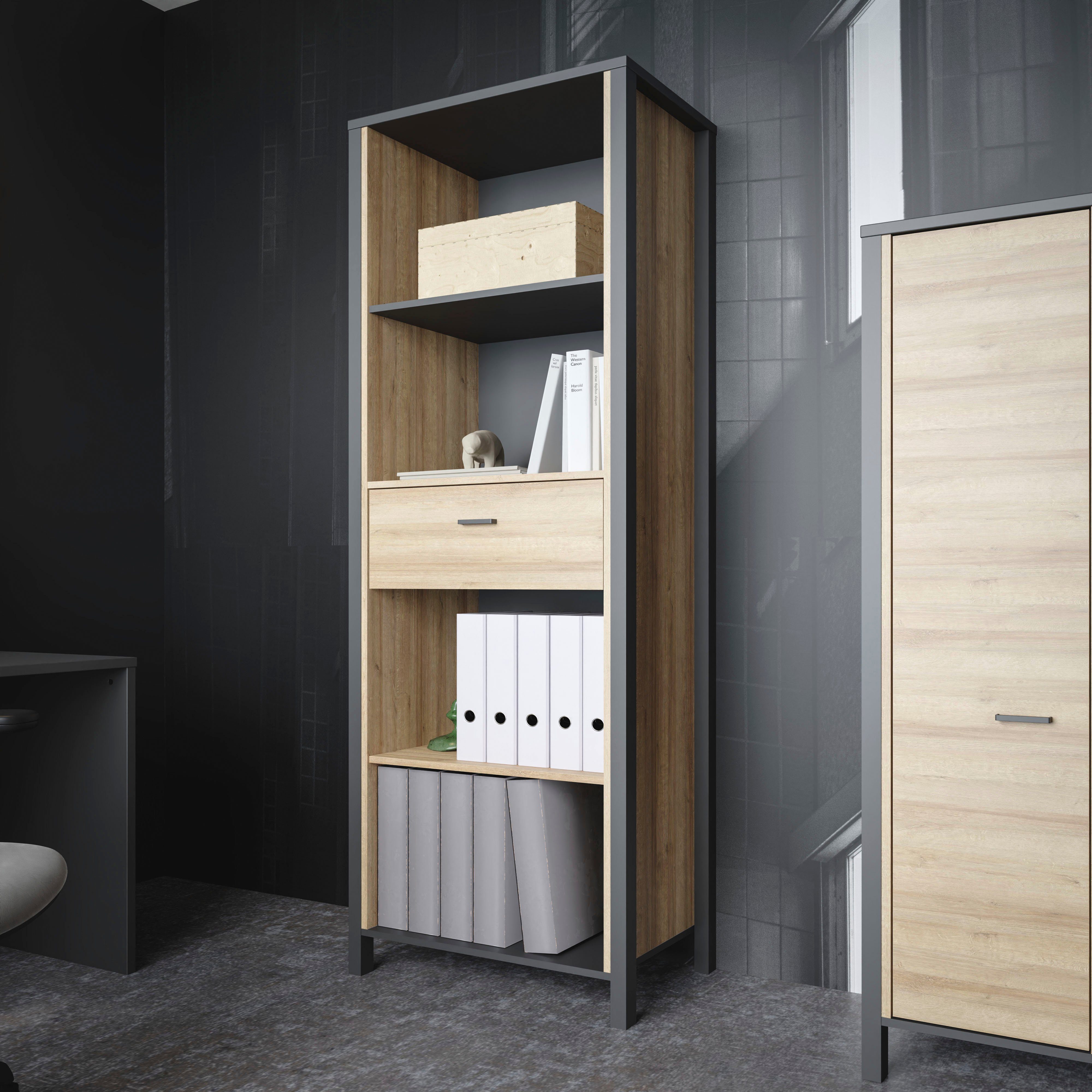 FORTE Aktenregal High Rock, mit Tür, 4 offene Fächer, Industrial-Stil, 65x194 cm