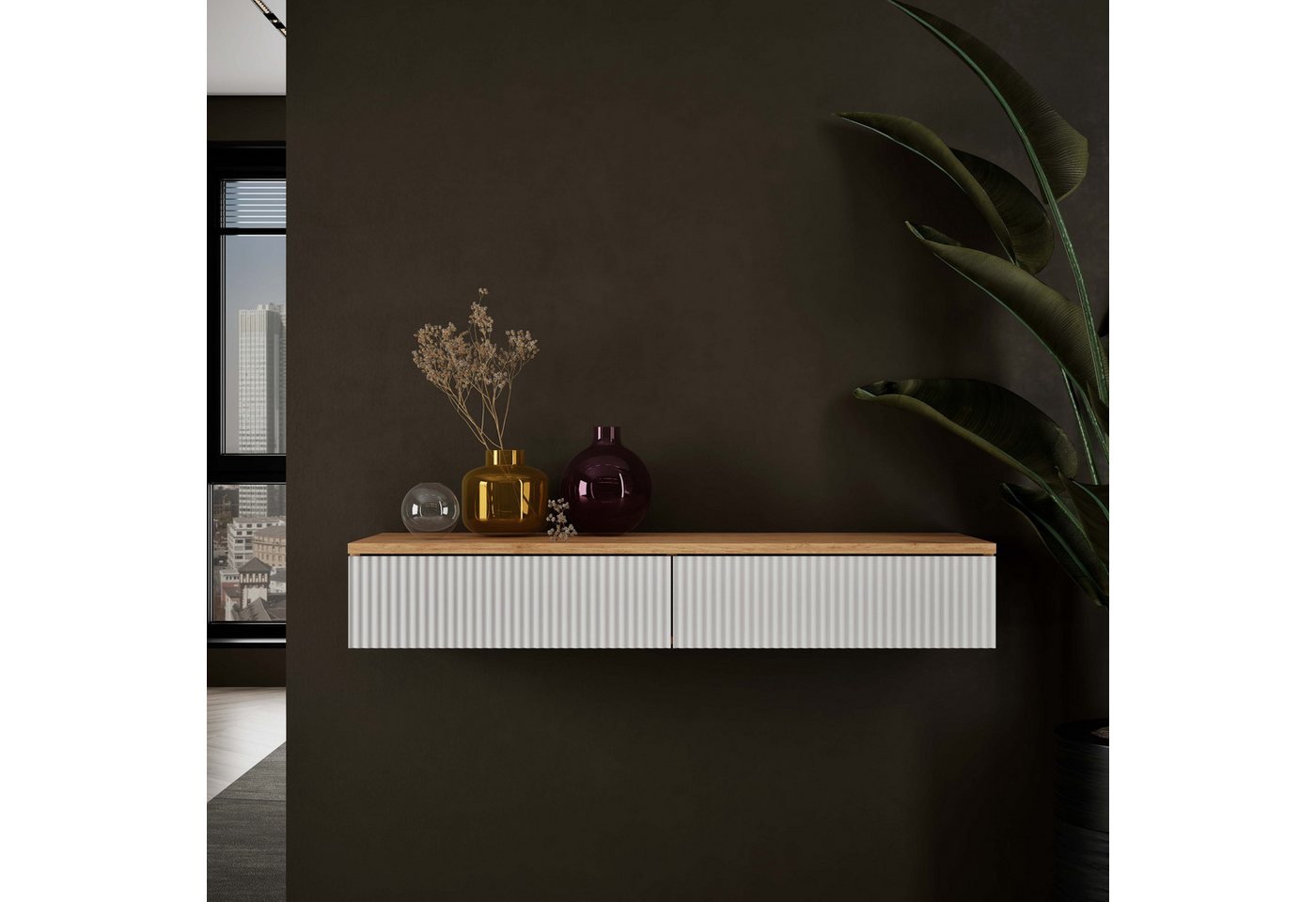 Planetmöbel Konsolentisch AMYRA Flurtisch mit Schublade (Wandmontage, 100 x 16 x 35 cm, 1-St., Gold Eiche - Weiß), Wand-Konsole für Garderobe, Flur und Schminktisch