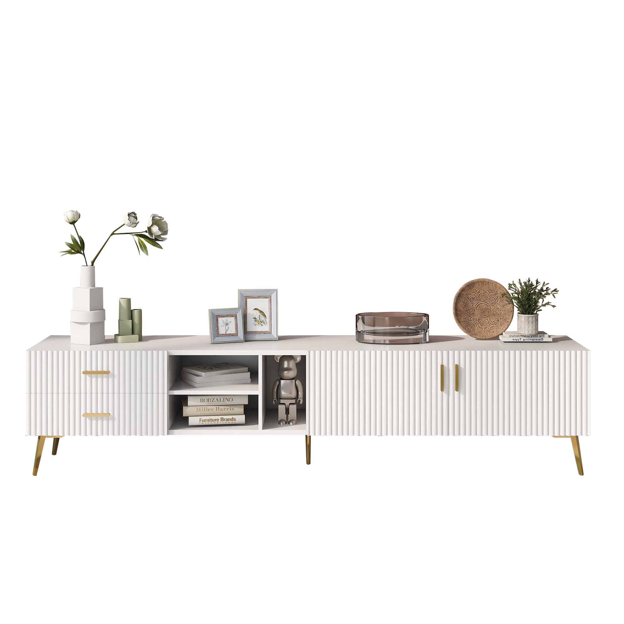 Merax Lowboard Holz mit 2 Schubladen und 2 Türen, TV-Schrank mit goldenen M günstig online kaufen