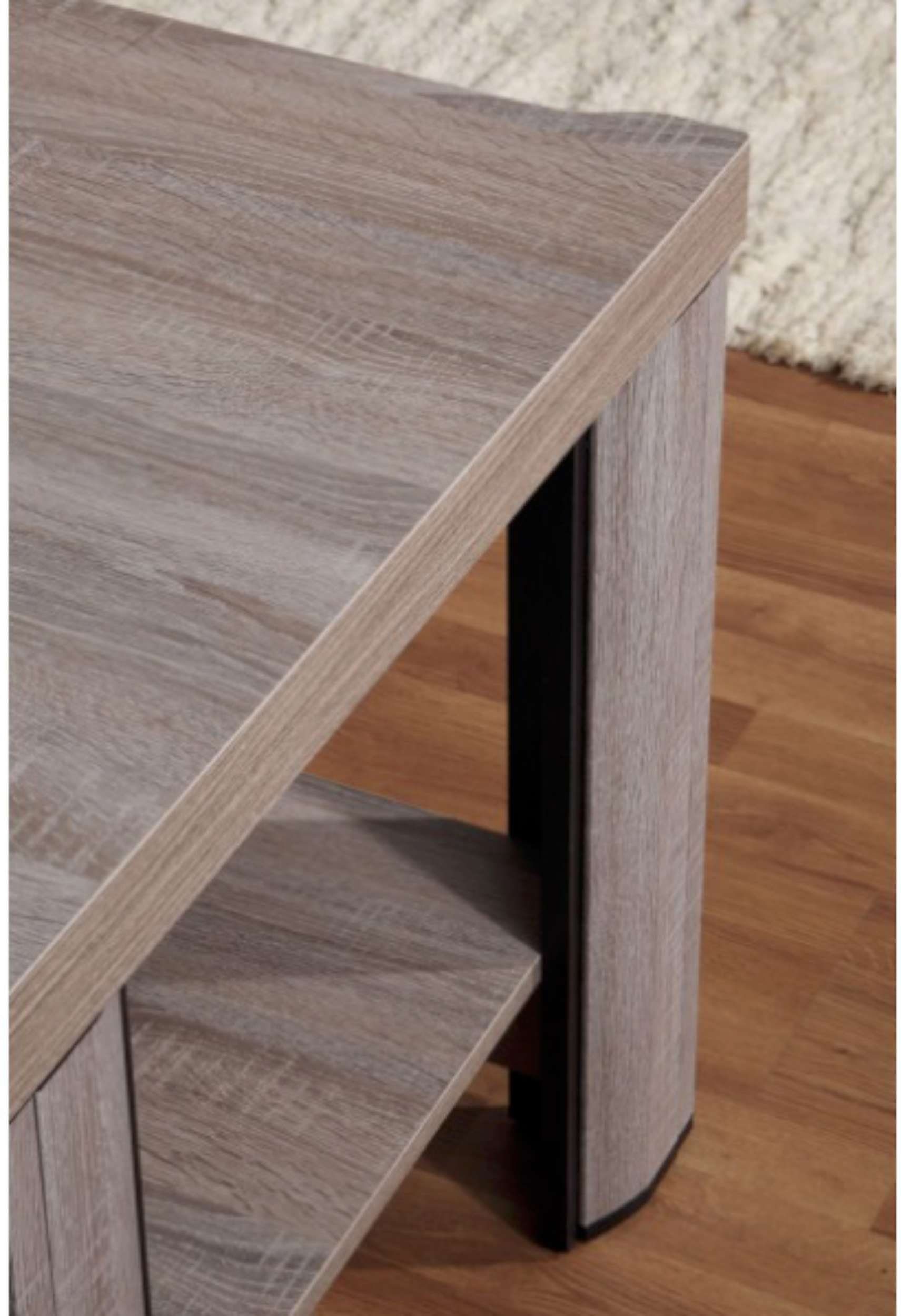 x unter Stauraum Tischplatte, Design Stylefy 90/120 rechteckig, Couchtisch Modern Safari Beistelltisch), Eiche (Wohzimmertisch, 60 cm, Trüffel