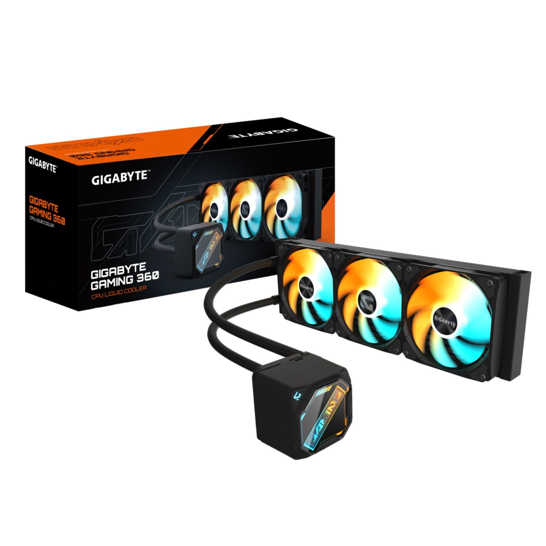 Gigabyte Корпус вентилятора GAMING 360 Flüssigkeitskühler für CPU - 3x120 mm ARGB-Lüfter, Schiebe-