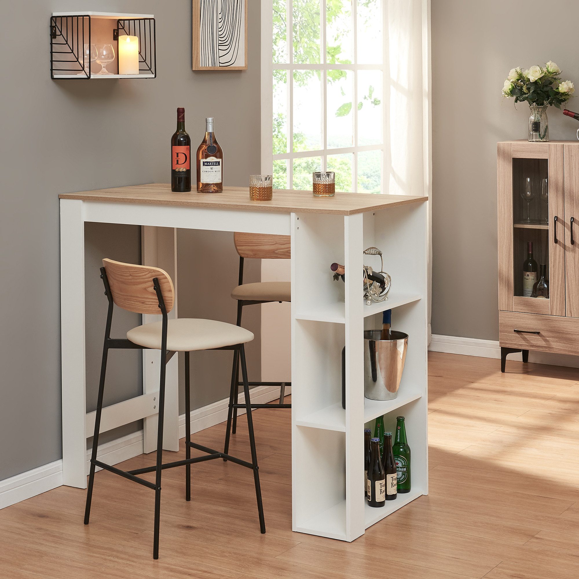en.casa Bartisch, »Danderyd« 120x60x106 cm mit 3 Ablagefächern Weiß/Eicheop günstig online kaufen