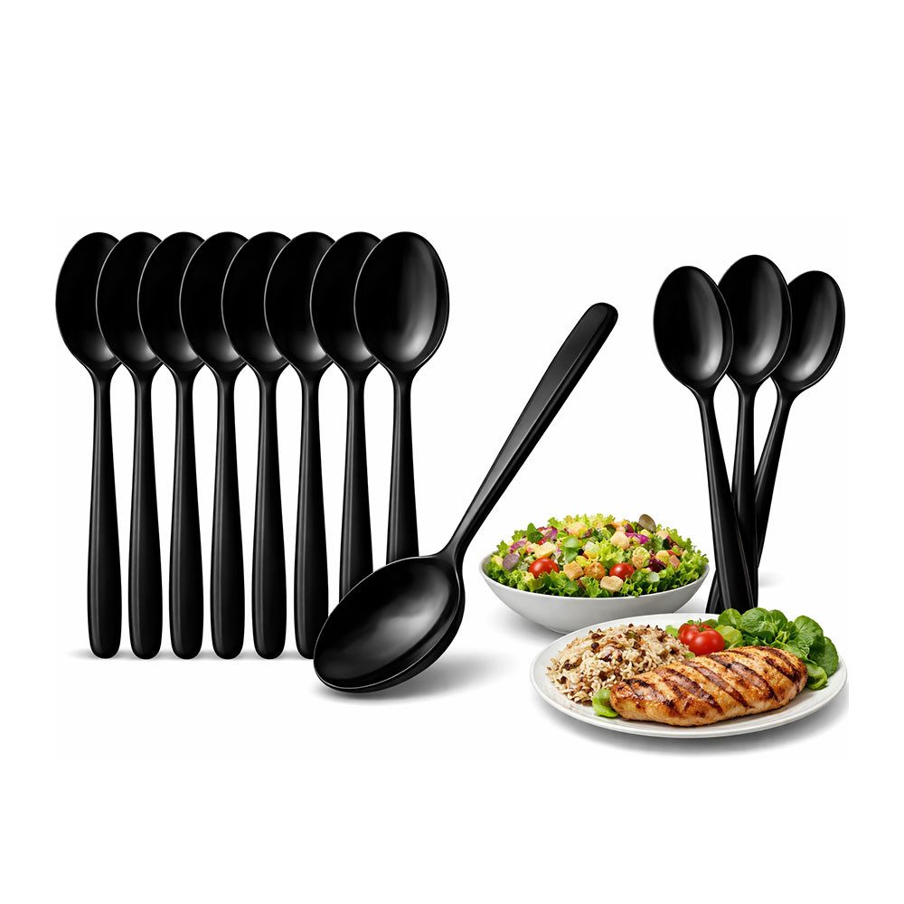 Lauroo Besteck-Set Mehrweg Löffel Schwarz – 100 Stück Suppenlöffel Gastronomie & Catering (100-tlg), 100 Personen, WIEDERVERWENDBAR & LANGLEBIG