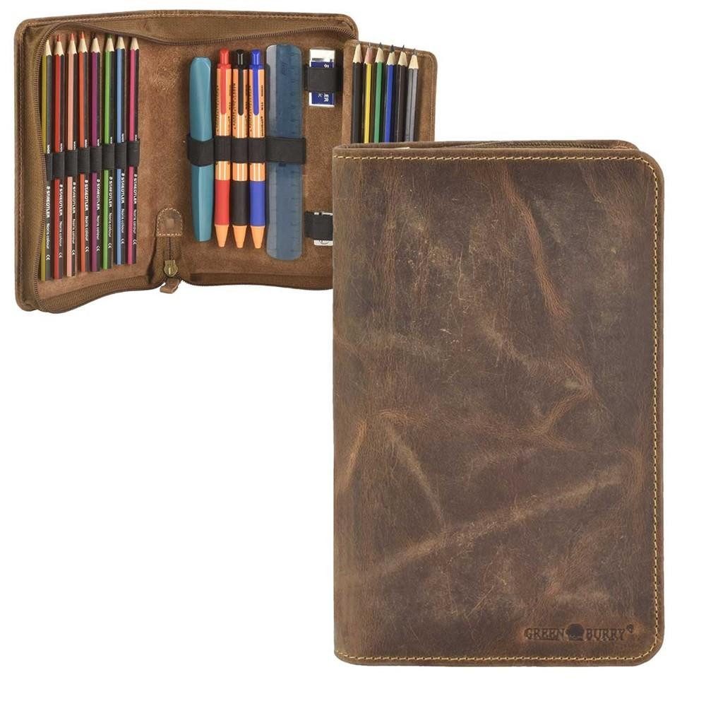 Greenburry Federtasche Vintage, Stifteetui, Schüleretui, 1 Fach, 17 Stiftschlaufen, Leder, braun