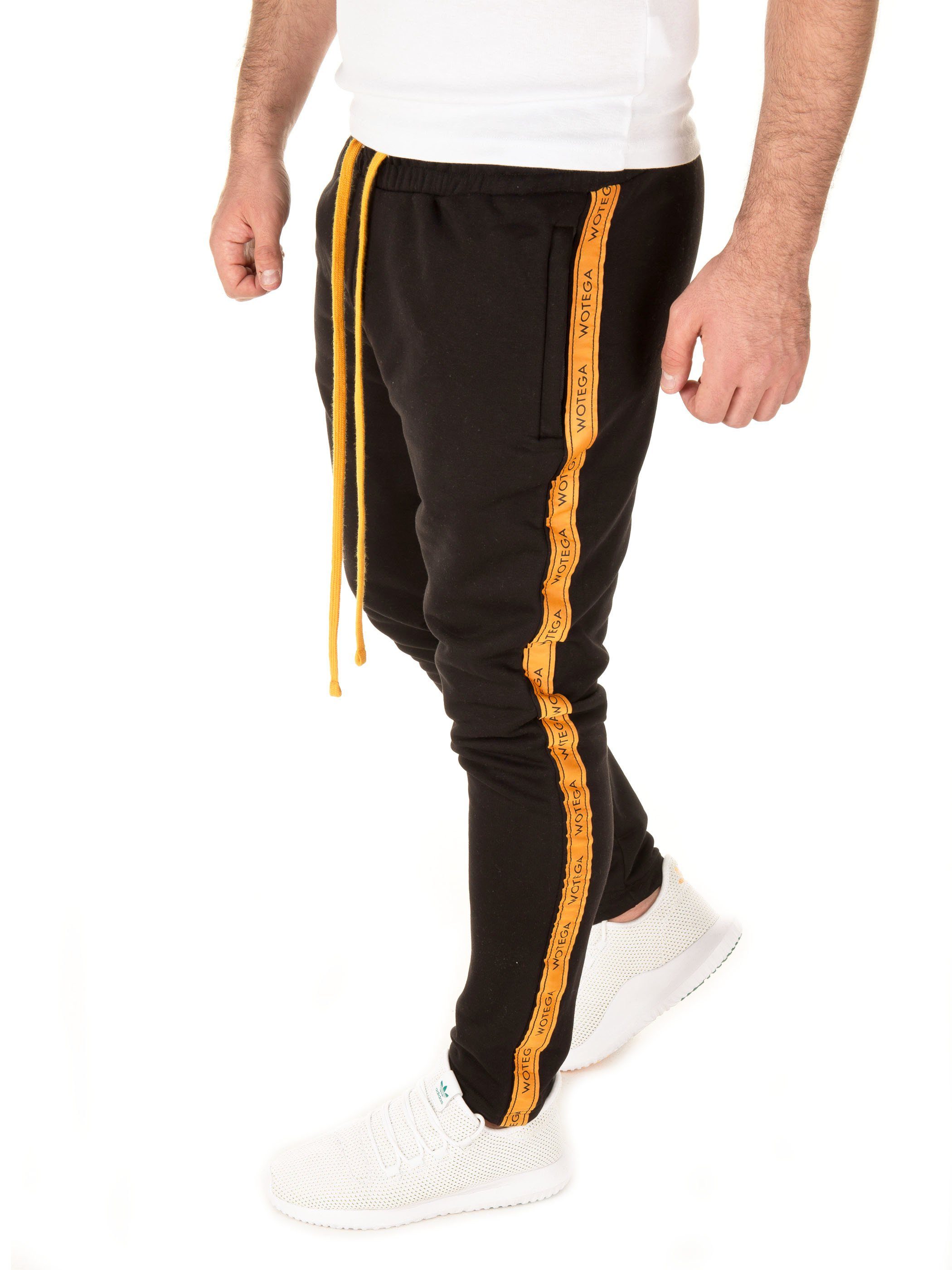 WOTEGA Jogginghose mit mit Bund Kordelzug Track Pant 164007) (black Schwarz - Retro (1-tlg) WOTEGA elastischem, Valir