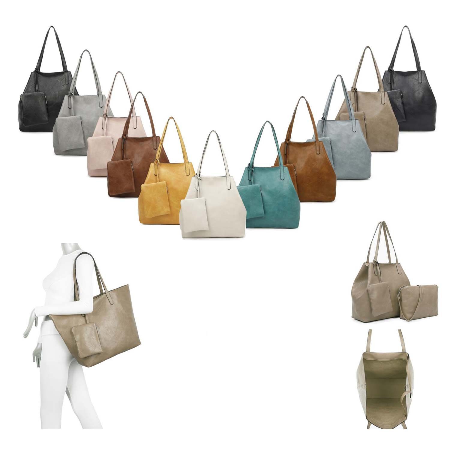 ITALYSHOP24 Schultertasche Damen Tasche SET 2in1 Umhängetasche XXL Shopper günstig online kaufen