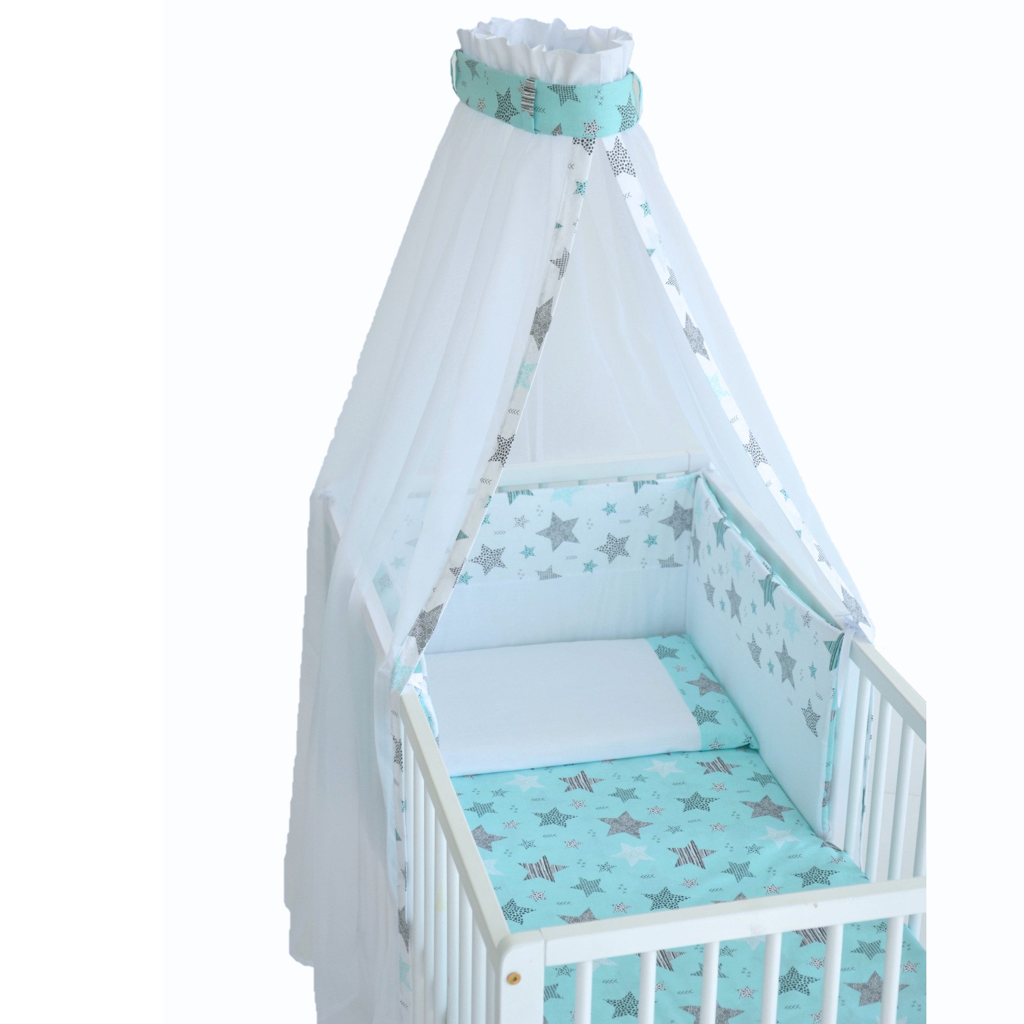 Babybettwäsche Bett Set 4tlg für Kinderbett 70x140 cm, Sterne, Nestchen
