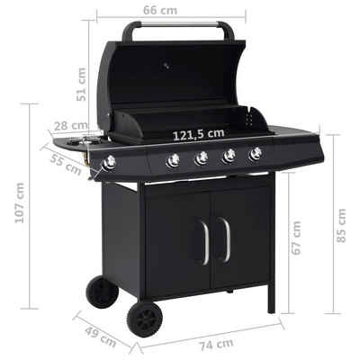 vidaXL Gasgrill Gasgrill 4 + 1, Grillwagen, 4 Hauptbrenner und 1 Seitenkocher