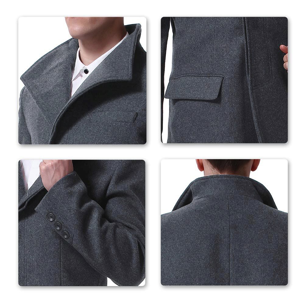 Allthemen Wollmantel mit Reverskragen Wintermantel Herren kurze Winterjacke für Winter